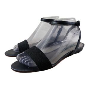 Tsubo | Black Leather Wedge Flat Sandals | Size 9